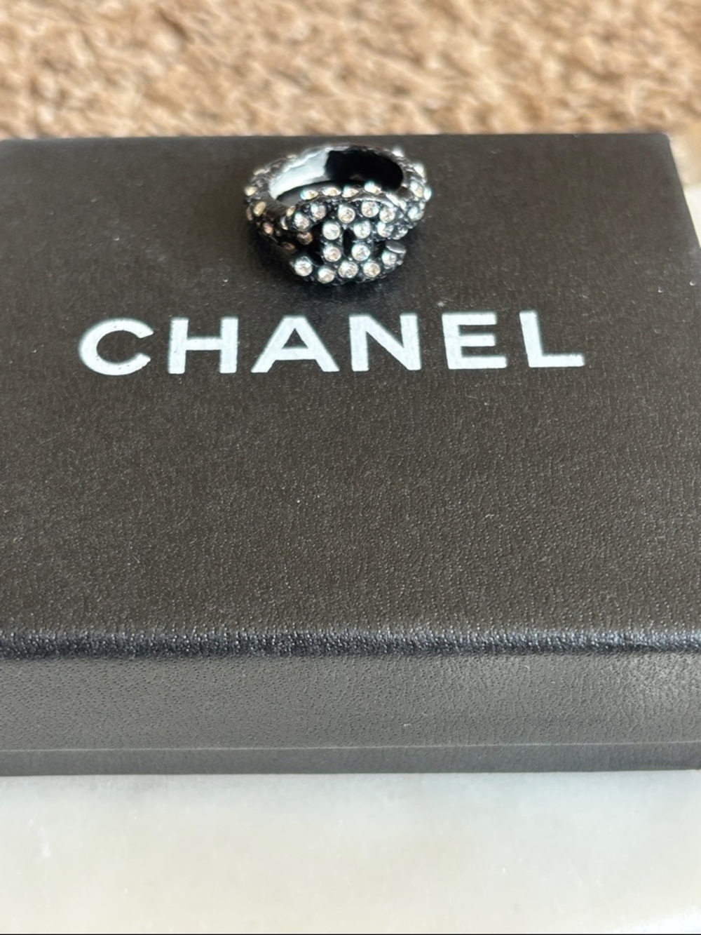 Chanel 2002 Black Crystal Dome Ring